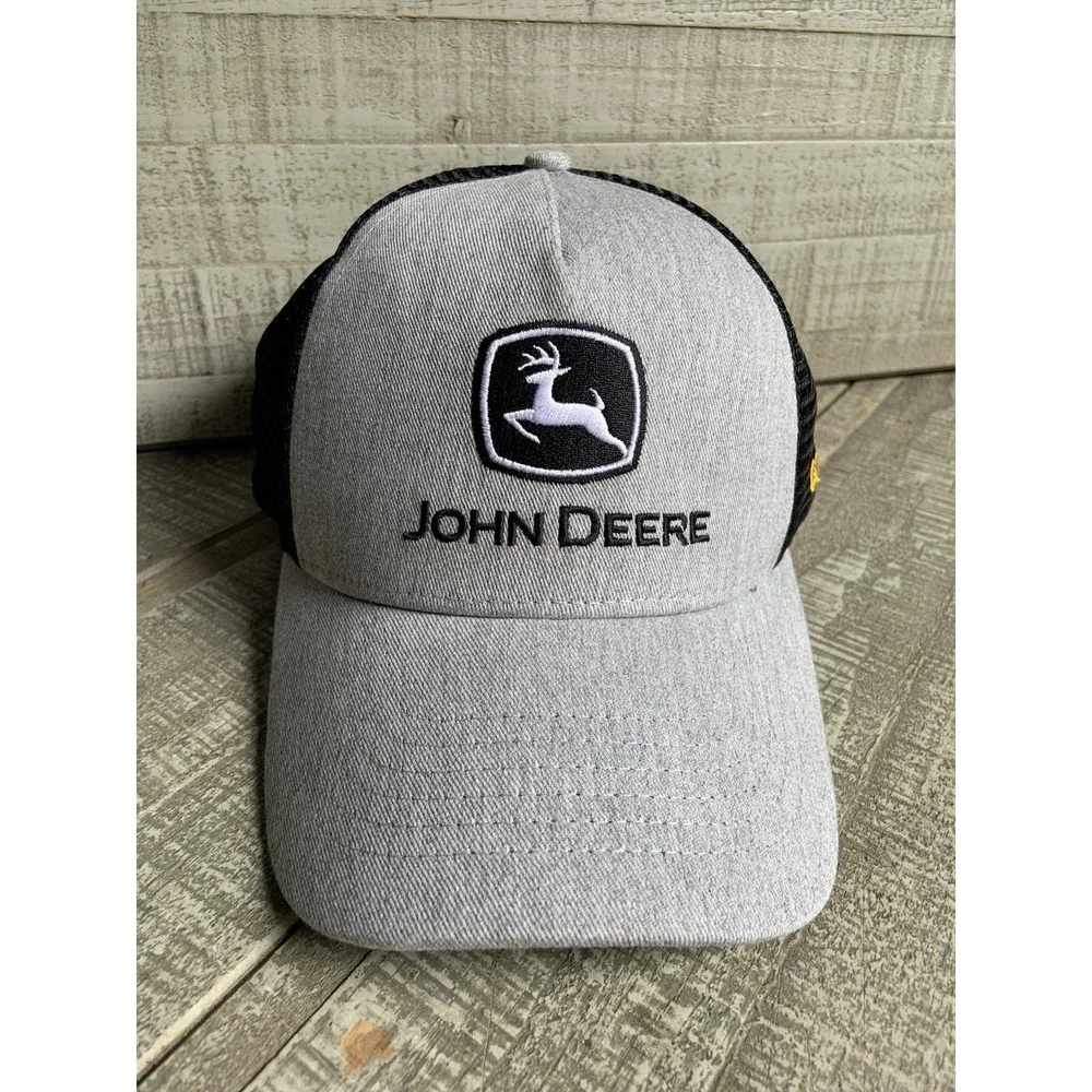 John Deere Embroidered Mesh Snapback Trucker Hat Cap Gray‎ Black Vented New
